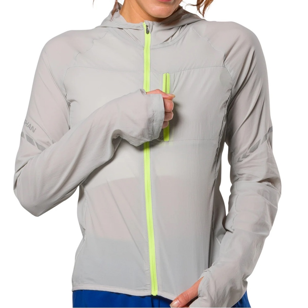 Light Gray Lightweight Hooded Jacket with Neon Zip